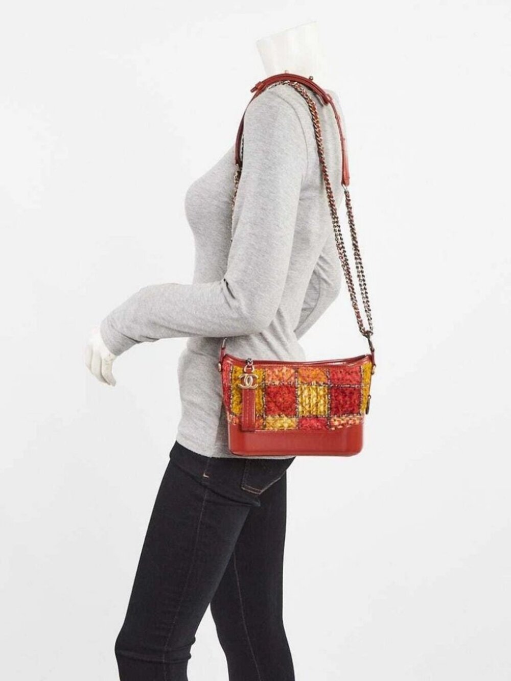 Chanel Orange Quilted Tweed Calfskin Leather Small Gabrielle Hobo Bag - Picture 2 of 10